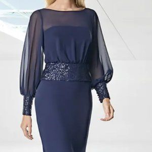 Navy Chiffon Sequined Waist and Cuffs, Light in The Box